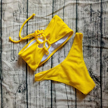 Load image into Gallery viewer, Solid Bikini Swimsuit Women Bikini Set  Off Shoulder Swimwear Two Piece Strap Bikini Sets for Women High Waist Teens Bathing Suits Off Shoulder Swimsuit Beachwear
