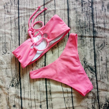 Load image into Gallery viewer, Solid Bikini Swimsuit Women Bikini Set  Off Shoulder Swimwear Two Piece Strap Bikini Sets for Women High Waist Teens Bathing Suits Off Shoulder Swimsuit Beachwear
