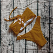 Load image into Gallery viewer, Solid Bikini Swimsuit Women Bikini Set  Off Shoulder Swimwear Two Piece Strap Bikini Sets for Women High Waist Teens Bathing Suits Off Shoulder Swimsuit Beachwear
