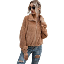 Load image into Gallery viewer, Solid Drawstring Hem Crop Teddy Jacket
