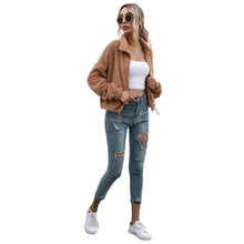 Load image into Gallery viewer, Solid Drawstring Hem Crop Teddy Jacket
