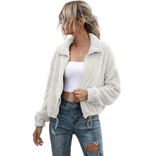 Load image into Gallery viewer, Solid Drawstring Hem Crop Teddy Jacket
