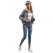 Load image into Gallery viewer, Solid Drawstring Hem Crop Teddy Jacket
