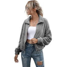 Load image into Gallery viewer, Solid Drawstring Hem Crop Teddy Jacket
