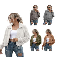 Load image into Gallery viewer, Solid Drawstring Hem Crop Teddy Jacket
