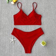 Load image into Gallery viewer, Solid Swimsuit Women Bikini Push Up Women's Crisscross Halter Bandage Bikini Strappy Bottom Swimsuits Swimwear Bikini Set Bathing Suit Two Piece Swim Suit Female
