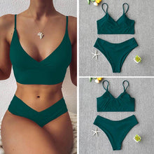 Load image into Gallery viewer, Solid Swimsuit Women Bikini Push Up Women's Crisscross Halter Bandage Bikini Strappy Bottom Swimsuits Swimwear Bikini Set Bathing Suit Two Piece Swim Suit Female
