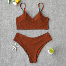 Load image into Gallery viewer, Solid Swimsuit Women Bikini Push Up Women's Crisscross Halter Bandage Bikini Strappy Bottom Swimsuits Swimwear Bikini Set Bathing Suit Two Piece Swim Suit Female
