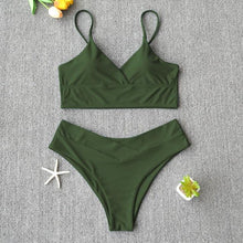 Load image into Gallery viewer, Solid Swimsuit Women Bikini Push Up Women's Crisscross Halter Bandage Bikini Strappy Bottom Swimsuits Swimwear Bikini Set Bathing Suit Two Piece Swim Suit Female
