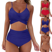 Load image into Gallery viewer, Solid Swimwear Women Top Swimsuit Bikini Solid Push Up High Cut Lace Up Halter Bikini Set Women High Waist Bikini Twist Front Swimsuits Lace Up Bikini Tops 2 Piece Bathing Suits Summer Swimsuit

