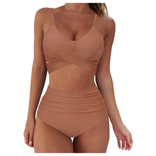 Load image into Gallery viewer, Solid Swimwear Women Top Swimsuit Bikini Solid Push Up High Cut Lace Up Halter Bikini Set Women High Waist Bikini Twist Front Swimsuits Lace Up Bikini Tops 2 Piece Bathing Suits Summer Swimsuit
