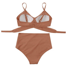 Load image into Gallery viewer, Solid Swimwear Women Top Swimsuit Bikini Solid Push Up High Cut Lace Up Halter Bikini Set Women High Waist Bikini Twist Front Swimsuits Lace Up Bikini Tops 2 Piece Bathing Suits Summer Swimsuit
