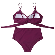 Load image into Gallery viewer, Solid Swimwear Women Top Swimsuit Bikini Solid Push Up High Cut Lace Up Halter Bikini Set Women High Waist Bikini Twist Front Swimsuits Lace Up Bikini Tops 2 Piece Bathing Suits Summer Swimsuit

