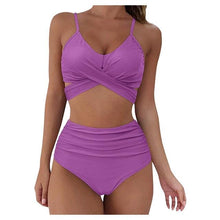Load image into Gallery viewer, Solid Swimwear Women Top Swimsuit Bikini Solid Push Up High Cut Lace Up Halter Bikini Set Women High Waist Bikini Twist Front Swimsuits Lace Up Bikini Tops 2 Piece Bathing Suits Summer Swimsuit
