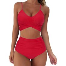 Load image into Gallery viewer, Solid Swimwear Women Top Swimsuit Bikini Solid Push Up High Cut Lace Up Halter Bikini Set Women High Waist Bikini Twist Front Swimsuits Lace Up Bikini Tops 2 Piece Bathing Suits Summer Swimsuit
