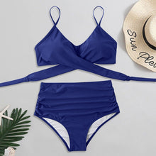 Load image into Gallery viewer, Solid Swimwear Women Top Swimsuit Bikini Solid Push Up High Cut Lace Up Halter Bikini Set Women High Waist Bikini Twist Front Swimsuits Lace Up Bikini Tops 2 Piece Bathing Suits Summer Swimsuit
