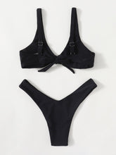 Load image into Gallery viewer, Solid Tie  Bikini Padded Bra High Leg Bandage Push Up Bikini Set Brazilian Swimsuit Women Swimwear Rib Bikini Set High Cut Spaghetti Strap Two Piece Swimsuit Bathing Suit
