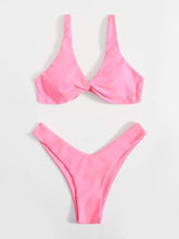 Load image into Gallery viewer, Solid Tie  Bikini Padded Bra High Leg Bandage Push Up Bikini Set Brazilian Swimsuit Women Swimwear Rib Bikini Set High Cut Spaghetti Strap Two Piece Swimsuit Bathing Suit
