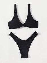 Load image into Gallery viewer, Solid Tie  Bikini Padded Bra High Leg Bandage Push Up Bikini Set Brazilian Swimsuit Women Swimwear Rib Bikini Set High Cut Spaghetti Strap Two Piece Swimsuit Bathing Suit
