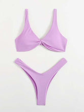 Load image into Gallery viewer, Solid Tie  Bikini Padded Bra High Leg Bandage Push Up Bikini Set Brazilian Swimsuit Women Swimwear Rib Bikini Set High Cut Spaghetti Strap Two Piece Swimsuit Bathing Suit
