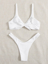 Load image into Gallery viewer, Solid Tie  Bikini Padded Bra High Leg Bandage Push Up Bikini Set Brazilian Swimsuit Women Swimwear Rib Bikini Set High Cut Spaghetti Strap Two Piece Swimsuit Bathing Suit
