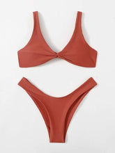 Load image into Gallery viewer, Solid Tie  Bikini Padded Bra High Leg Bandage Push Up Bikini Set Brazilian Swimsuit Women Swimwear Rib Bikini Set High Cut Spaghetti Strap Two Piece Swimsuit Bathing Suit

