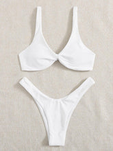 Load image into Gallery viewer, Solid Tie  Bikini Padded Bra High Leg Bandage Push Up Bikini Set Brazilian Swimsuit Women Swimwear Rib Bikini Set High Cut Spaghetti Strap Two Piece Swimsuit Bathing Suit
