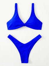 Load image into Gallery viewer, Solid Tie  Bikini Padded Bra High Leg Bandage Push Up Bikini Set Brazilian Swimsuit Women Swimwear Rib Bikini Set High Cut Spaghetti Strap Two Piece Swimsuit Bathing Suit
