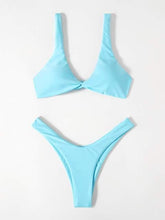 Load image into Gallery viewer, Solid Tie  Bikini Padded Bra High Leg Bandage Push Up Bikini Set Brazilian Swimsuit Women Swimwear Rib Bikini Set High Cut Spaghetti Strap Two Piece Swimsuit Bathing Suit
