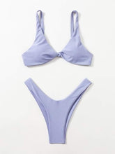 Load image into Gallery viewer, Solid Tie  Bikini Padded Bra High Leg Bandage Push Up Bikini Set Brazilian Swimsuit Women Swimwear Rib Bikini Set High Cut Spaghetti Strap Two Piece Swimsuit Bathing Suit
