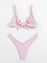 Load image into Gallery viewer, Solid Tie  Bikini Padded Bra High Leg Bandage Push Up Bikini Set Brazilian Swimsuit Women Swimwear Rib Bikini Set High Cut Spaghetti Strap Two Piece Swimsuit Bathing Suit

