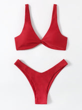 Load image into Gallery viewer, Solid Tie  Bikini Padded Bra High Leg Bandage Push Up Bikini Set Brazilian Swimsuit Women Swimwear Rib Bikini Set High Cut Spaghetti Strap Two Piece Swimsuit Bathing Suit

