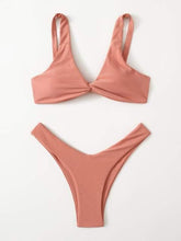 Load image into Gallery viewer, Solid Tie  Bikini Padded Bra High Leg Bandage Push Up Bikini Set Brazilian Swimsuit Women Swimwear Rib Bikini Set High Cut Spaghetti Strap Two Piece Swimsuit Bathing Suit
