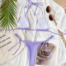 Load image into Gallery viewer, Solid Triangle Bikini Swimwear Women Bandage Backless Two Pieces Swimsuit Women Beachwear Set Women's Halter Triangle Bikini Thong Bottom  Cheeky Two Piece Swimsuits
