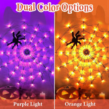 Load image into Gallery viewer, Spider Web Light with Hairy Spider 70LED Battery Powered Remote Control 8 Lighting Modes
