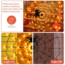 Load image into Gallery viewer, Spider Web Light with Hairy Spider 70LED Battery Powered Remote Control 8 Lighting Modes
