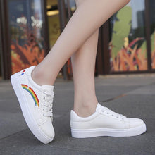 Load image into Gallery viewer, Spring Fashion Breathble Women Sneakers Leather Platform Shoes Women Lace Up Casual Shoes White Fashion Sneakers White PU Leather Platform Sneaker For Women Lace Up Walking Sneakers
