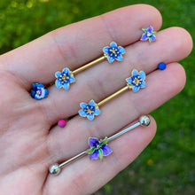 Load image into Gallery viewer, 16G 5/16 Clear CZ Gem Gold Tone Blue Spring Flower Labret Monroe
