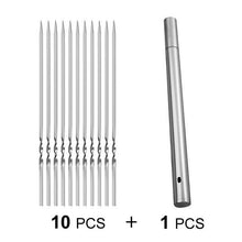 Load image into Gallery viewer, Stainless Steel Barbeque Skewer Storage Tube Reusable Grill Sticks Flat BBQ Fork BBQ Utensil Kitchen Outdoor Camping Accessories Kebab Skewers with Portable Metal Storage Tube Reusable for Grilling Barbecue Kitchen Party and Outdoor Cooking
