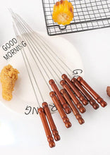 Load image into Gallery viewer, Stainless Steel Barbeque Stick with Wooden Handle Round Barbeque Pin Flat Barbeque Lamb Skewer Barbeque Stick  Anti Scald Long Grilling Kebab Skewers Reusable BBQ Sticks for Outdoor Camping Outings Cooking
