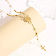 Load image into Gallery viewer, Stainless Steel St. Benedict Pattern Golden Rosary Cross Pendant Necklace
