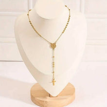 Load image into Gallery viewer, Stainless Steel St. Benedict Pattern Golden Rosary Cross Pendant Necklace
