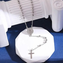 Load image into Gallery viewer, Stainless Steel St. Benedict Pattern Golden Rosary Cross Pendant Necklace
