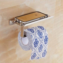 Load image into Gallery viewer, Stainless Steel Toilet Paper Holder Bathroom Wall Mount Paper Phone Holder Shelf Towel Roll Shelf Accessories Bathroom Tissue Roll Holder With Phone Shelf Stainless Steel Tissue Paper Dispenser Brushed Finished Wall Mount
