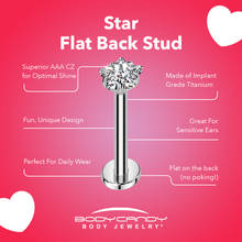 Load image into Gallery viewer, 20G 5/16 3mm CZ Star Medical Grade Titanium Flat Back Earring
