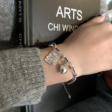 Load image into Gallery viewer, Sterling Silver Simple Heart Ball Letter Square Bracelet Fashion Unique Design Retro Couple Heart Cute Couple Charms Chain Bracelet Adjustable Layered Metal Link Bracelet For Women Girls
