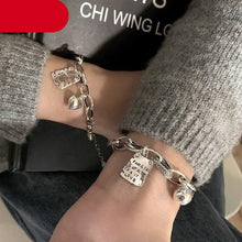 Load image into Gallery viewer, Sterling Silver Simple Heart Ball Letter Square Bracelet Fashion Unique Design Retro Couple Heart Cute Couple Charms Chain Bracelet Adjustable Layered Metal Link Bracelet For Women Girls

