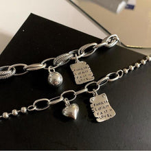 Load image into Gallery viewer, Sterling Silver Simple Heart Ball Letter Square Bracelet Fashion Unique Design Retro Couple Heart Cute Couple Charms Chain Bracelet Adjustable Layered Metal Link Bracelet For Women Girls
