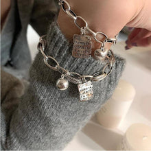 Load image into Gallery viewer, Sterling Silver Simple Heart Ball Letter Square Bracelet Fashion Unique Design Retro Couple Heart Cute Couple Charms Chain Bracelet Adjustable Layered Metal Link Bracelet For Women Girls
