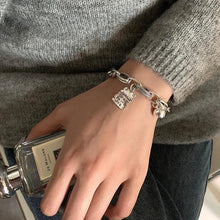 Load image into Gallery viewer, Sterling Silver Simple Heart Ball Letter Square Bracelet Fashion Unique Design Retro Couple Heart Cute Couple Charms Chain Bracelet Adjustable Layered Metal Link Bracelet For Women Girls
